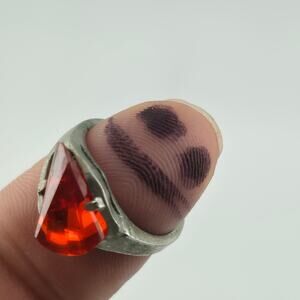 Sterling Silver Plated Ring Copper Red CZ Stone abstract Unique Size 6